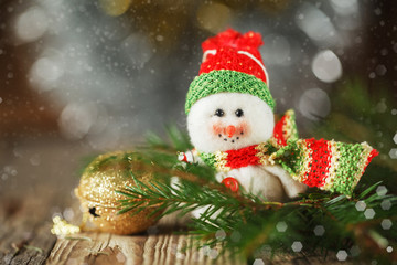 Christmas and New Year snowman on the  background, horizontal