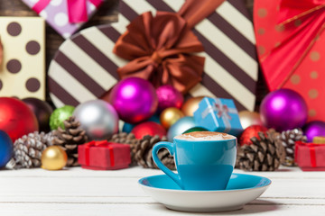 Cup on christmas background.