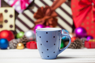 Cup on christmas background.