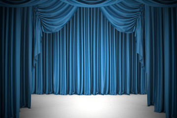 Open blue theater curtain, background
