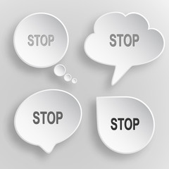 Stop. White flat vector buttons on gray background.