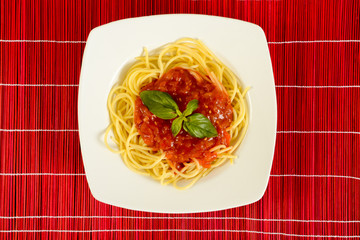 Dish with tometo spaghetti