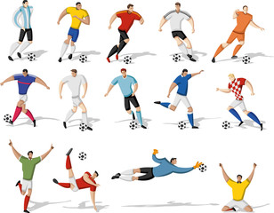 Fototapeta na wymiar Soccer players kicking ball. Football players.