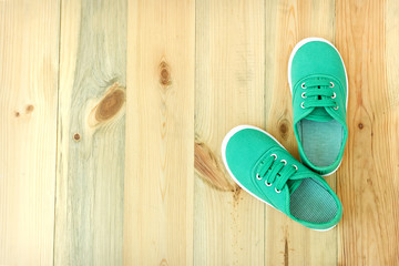 Shoes on a wooden floor.