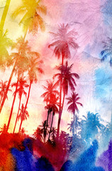 watercolor silhouettes of palm trees