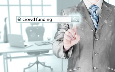 Businessman and crowd funding in search bar