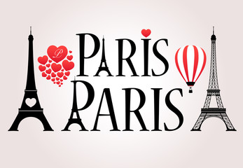 Fototapeta premium Vector Love Paris Iconography - Eiffel Tower in Typography