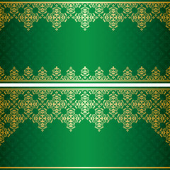 green vector card with gold vintage ornament