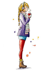 Christmas look, Fashion watercolor illustration.