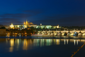 Fototapeta na wymiar Prague Castle and Charles Bridge at night, Czech Republic