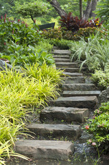 Natural stone stairs landscaping in home garden