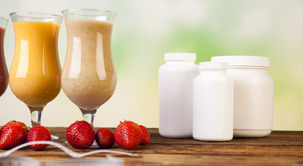 Cocktails with fresh fruits, Vitamin and Fitness 