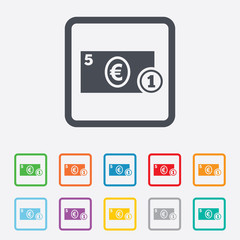 Cash sign icon. Euro Money symbol. Coin.