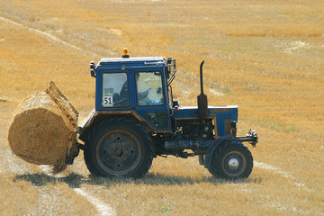 tractor in a field of hay mows