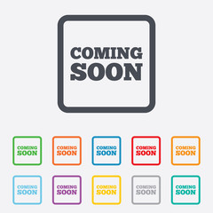 Coming soon icon. Promotion announcement symbol.