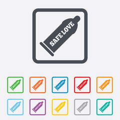 Condom safe sex sign icon. Barrier contraceptive