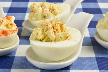 Closeup of deviled eggs