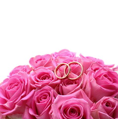 Set of wedding rings in pink rose taken close up