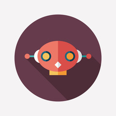 Robot flat round icon with long shadows. Set 10