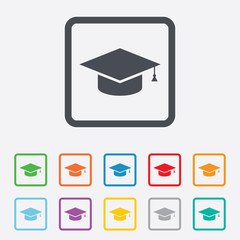 Graduation cap sign icon. Education symbol.