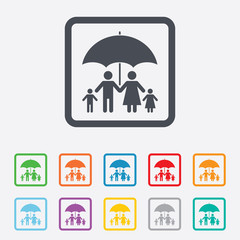Complete family insurance icon. Umbrella symbol.