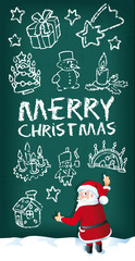Weihnachtsmann malt Merry Cristmas und Doodles