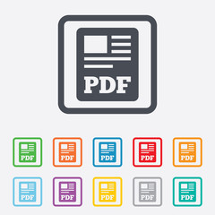 PDF file document icon. Download pdf button.