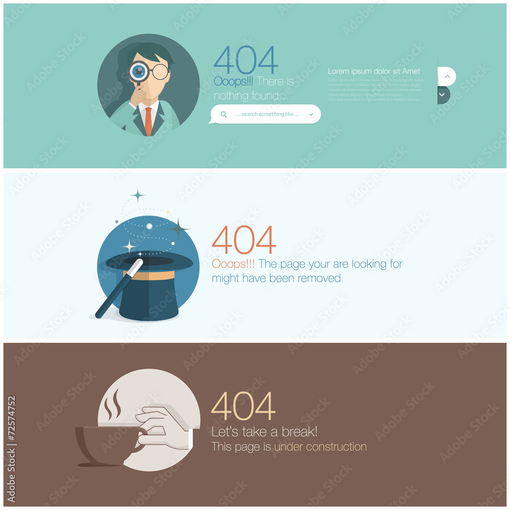 Fototapete website design template element: page not found, 404 error