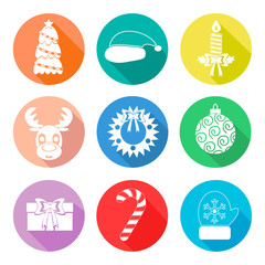 Set of Christmas icons flet. White color. Vector © Bubo4ka