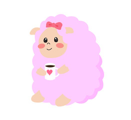 Fototapeta premium Lovely sheep drinking a cup of coffee