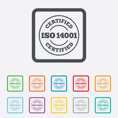 ISO 14001 certified sign. Certification stamp.