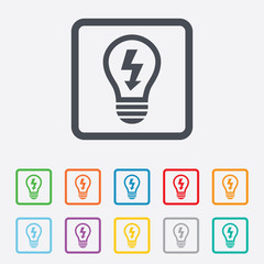 Light lamp sign icon. Bulb with lightning symbol