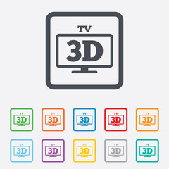 3D TV sign icon. 3D Television set symbol.