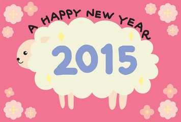 A happy new year 2015, sheep and flower