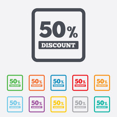 50 percent discount sign icon. Sale symbol.