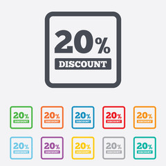 20 percent discount sign icon. Sale symbol.