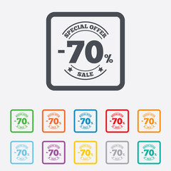 70 percent discount sign icon. Sale symbol.