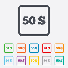 50 Dollars sign icon. USD currency symbol.