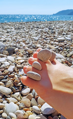 nude girl on the sand blue sky and clouds