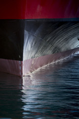 Beautiful graphic image of the bow of a large ship in port