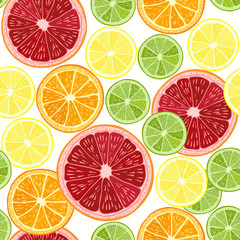 Fototapeta premium Seamless pattern with citrus fruit - grapefruit, orange, lime a