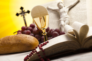 Fototapeta na wymiar Holy Communion Bread, Wine 