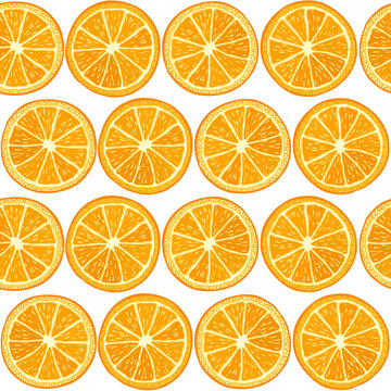 Seamless background with orange slices. Vector illustration.