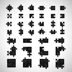 Puzzle Icons Set - Isolated On Gray Background