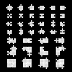 Puzzle Icons Set - Isolated On Black Background