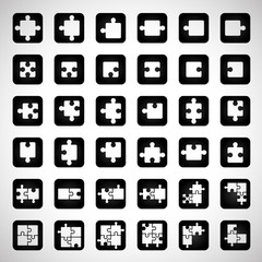 Puzzle Icons Set - Isolated On Gray Background