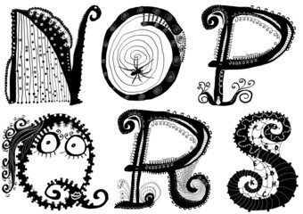 curly playful alphabet - N to S