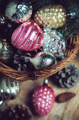 decorations in a wicker basket