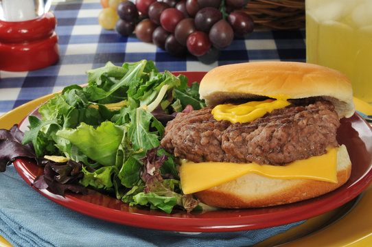 Cheeseburger and salad