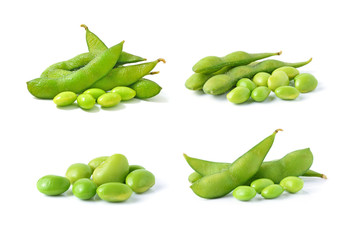 green soybeans on white background